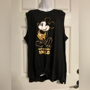 T28- DISNEY Black WALT DISNEY WORLD Twisted Hem MICKEY MOUSE T-Shirt
